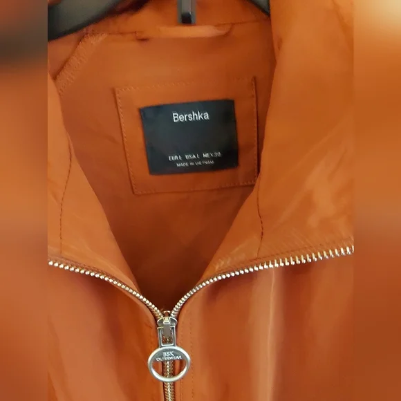 Bershka Orange Zipper Crop Jacket White Stripe Sz L Preppy Revival Tenniscore - Picture 3 of 13